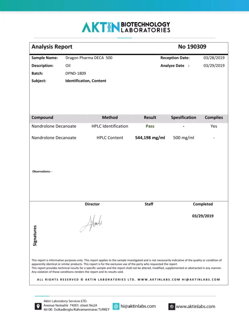 deca 500 lab test report