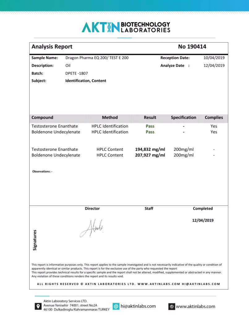 eq 200/test e 200 lab test report