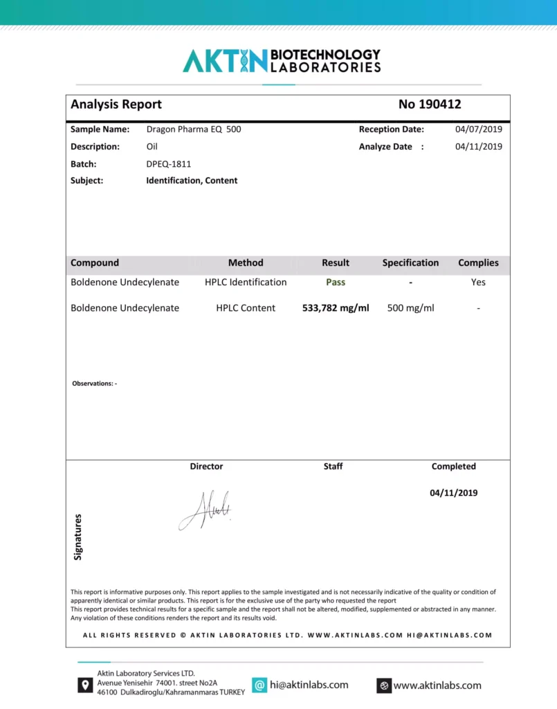 eq 500 lab test report