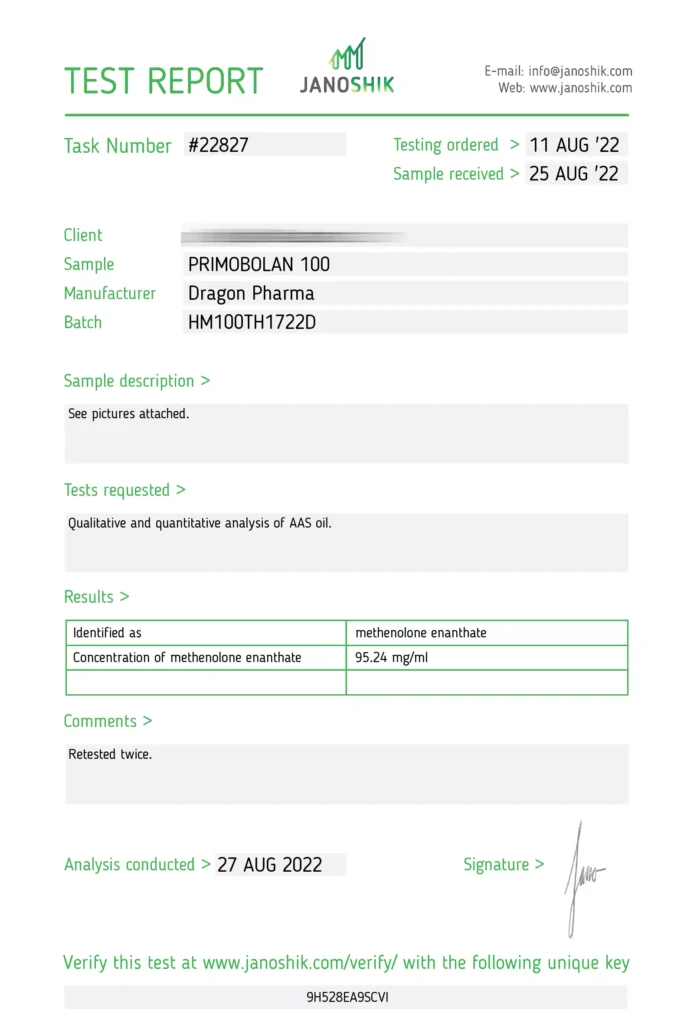 primobolan 100 lab test report