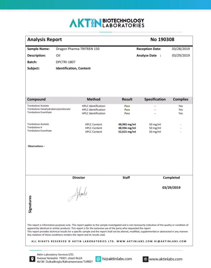 tri-tren 150 lab test report