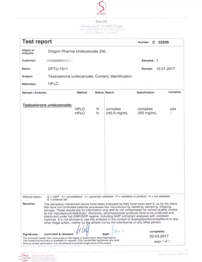 undecanoate lab test report