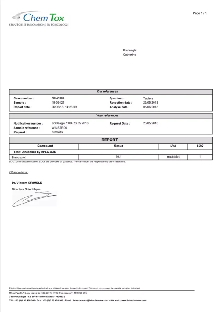 winstrol 10mg lab test report